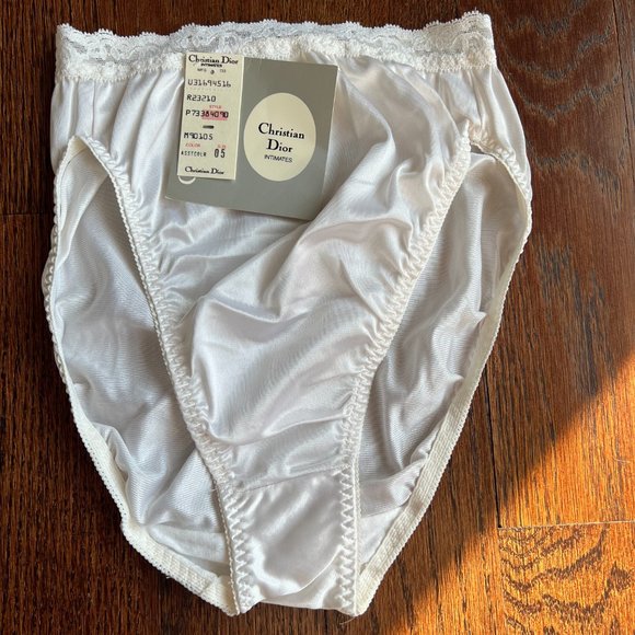 Vintage Dior White Satin & Lace Panties with Dior Lace Monogram on Top - Picture 2 of 8